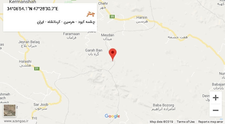 روستای چنار بر روی نقشه