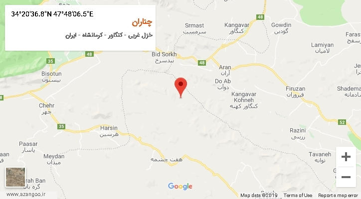 روستای چناران بر روی نقشه