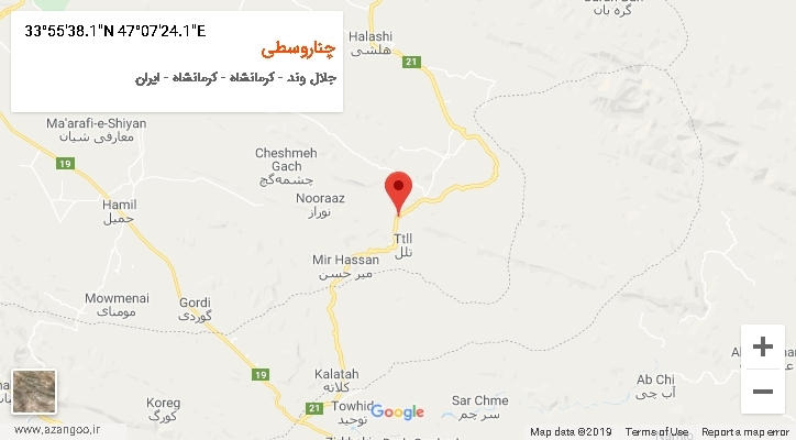 روستای چناروسطی بر روی نقشه