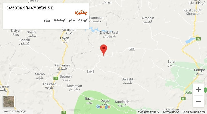 روستای چنگیزه بر روی نقشه