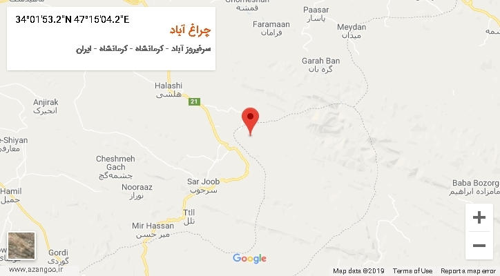 روستای چراغ آباد بر روی نقشه
