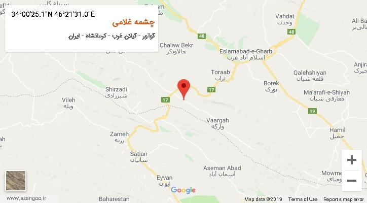 روستای چشمه غلامی بر روی نقشه