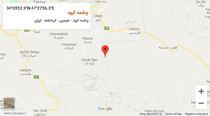 روستای چشمه کبود بر روی نقشه