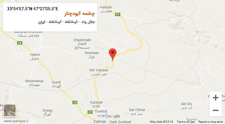 روستای چشمه کبودچنار بر روی نقشه