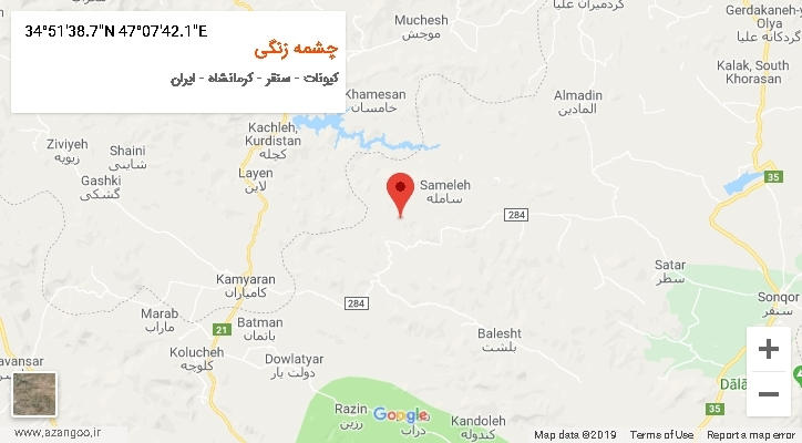 روستای چشمه زنگی بر روی نقشه