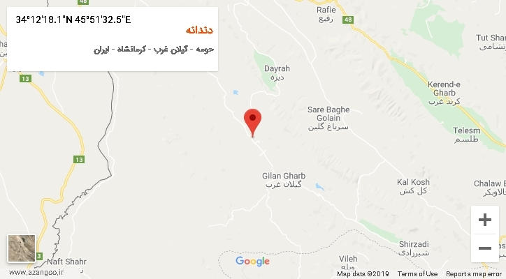 روستای دندانه بر روی نقشه