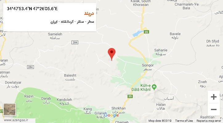 روستای دربند بر روی نقشه