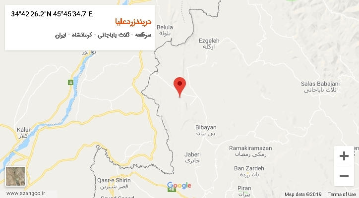 روستای دربندزردعلیا بر روی نقشه