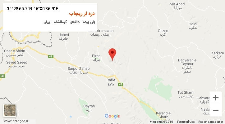 روستای دره لر ریجاب بر روی نقشه