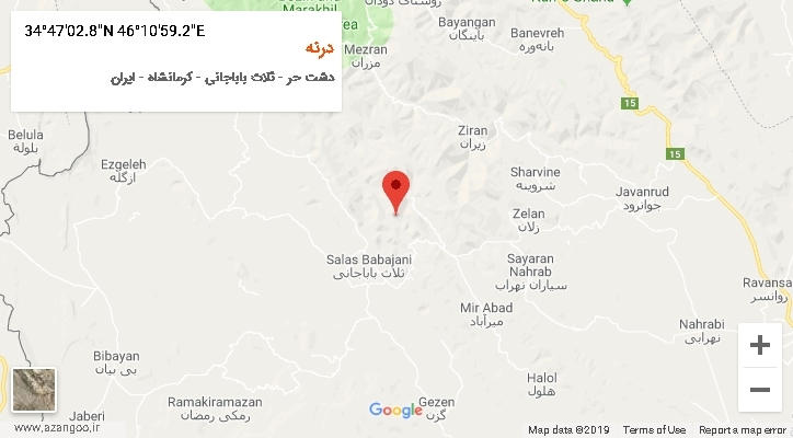 روستای درنه بر روی نقشه