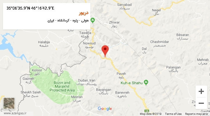 روستای دریور بر روی نقشه