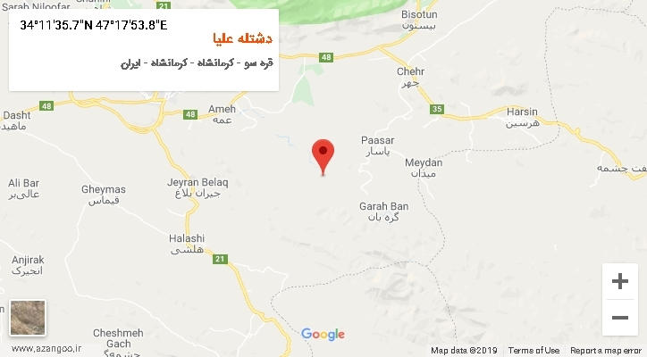روستای دشتله علیا بر روی نقشه
