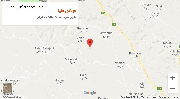 روستای فولادی علیا بر روی نقشه