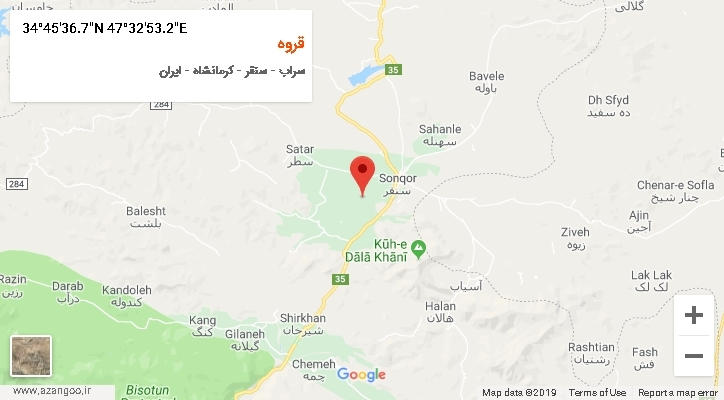 روستای قروه بر روی نقشه