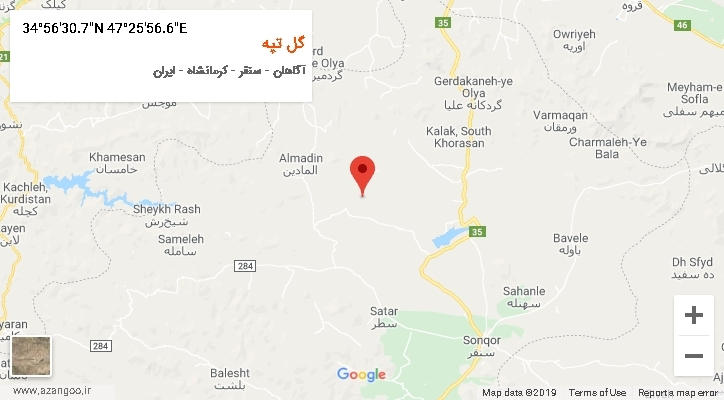روستای گل تپه بر روی نقشه