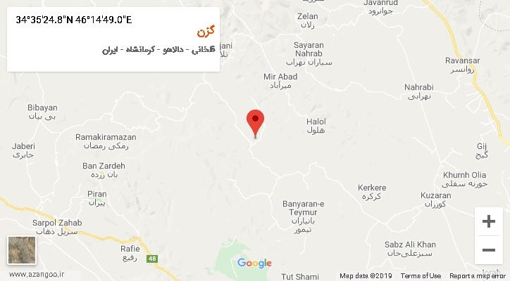 روستای گزن بر روی نقشه