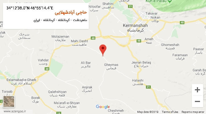 روستای حاجی آبادشهلایی بر روی نقشه