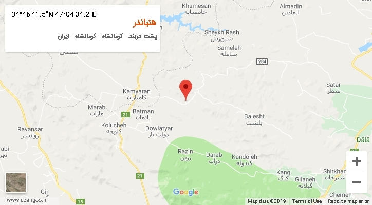 روستای هنیاندر بر روی نقشه