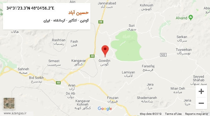 روستای حسین آباد بر روی نقشه