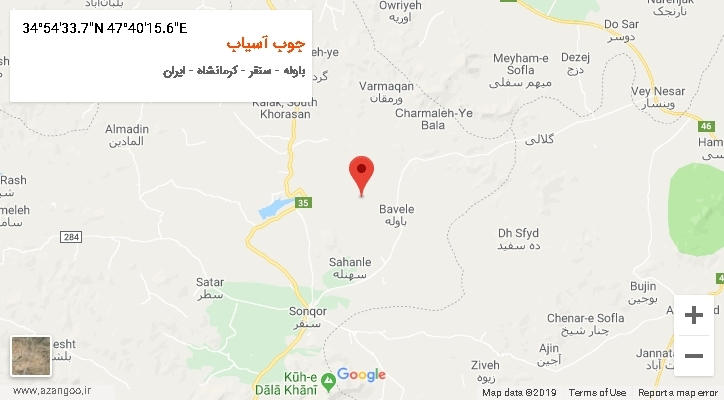 روستای جوب آسیاب بر روی نقشه