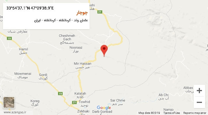 روستای جوجار بر روی نقشه
