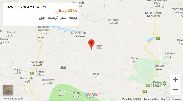روستای خانقاه وسطی بر روی نقشه
