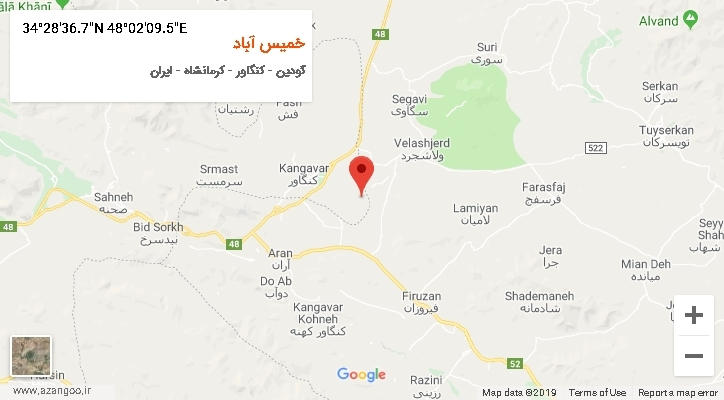 روستای خمیس آباد بر روی نقشه