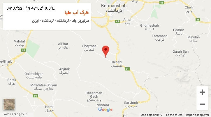 روستای خرگ آب علیا بر روی نقشه