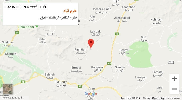 روستای خرم آباد بر روی نقشه