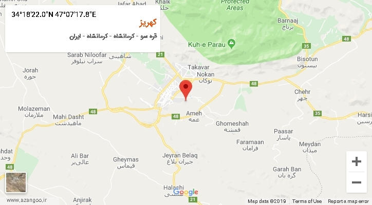 روستای کهریز بر روی نقشه