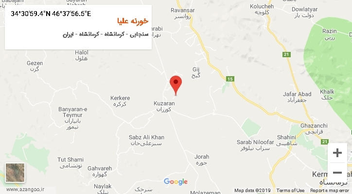 روستای خورنه علیا بر روی نقشه