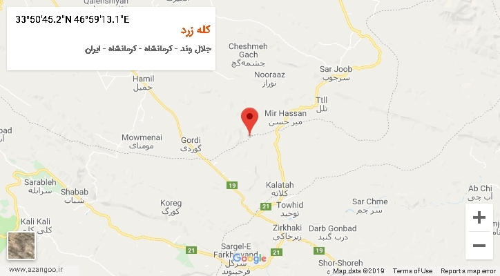 روستای کله زرد بر روی نقشه
