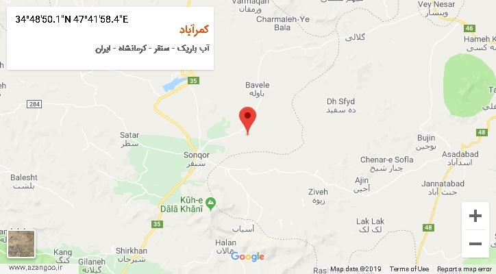 روستای کمرآباد بر روی نقشه