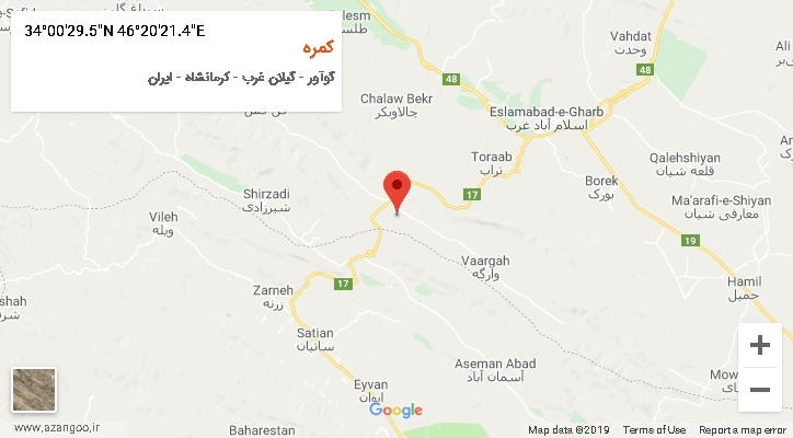 روستای کمره بر روی نقشه