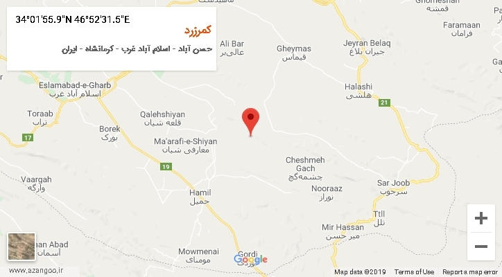 روستای کمرزرد بر روی نقشه