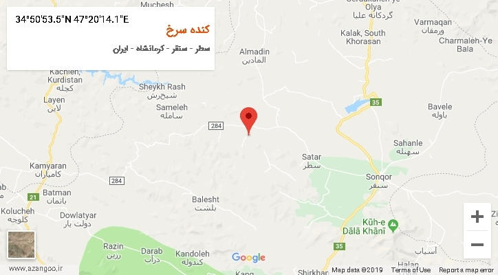 روستای کنده سرخ بر روی نقشه