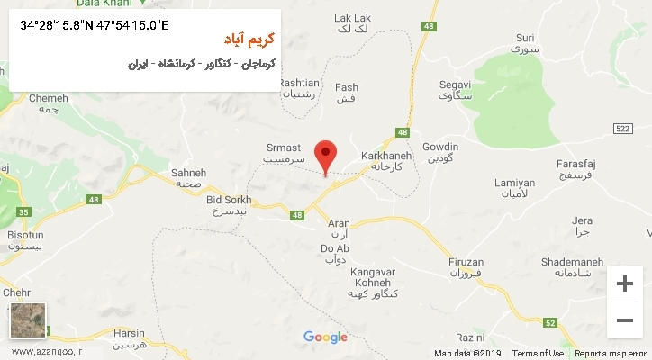 روستای کریم آباد بر روی نقشه