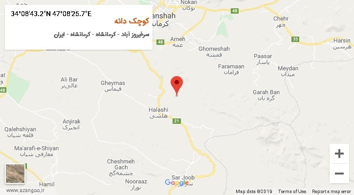 روستای کوچک دانه بر روی نقشه