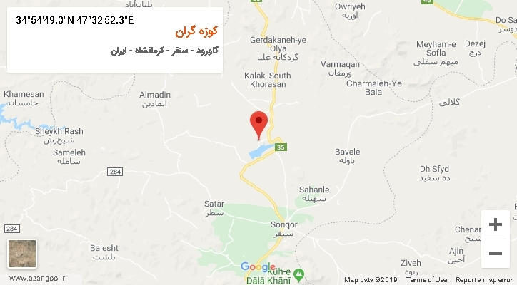 روستای کوزه گران بر روی نقشه
