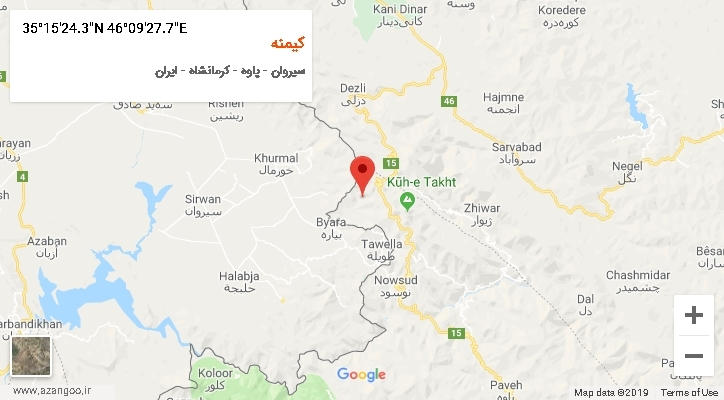 روستای کیمنه بر روی نقشه