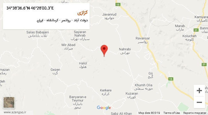 روستای کزازی بر روی نقشه