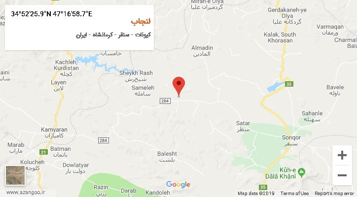 روستای لنجاب بر روی نقشه