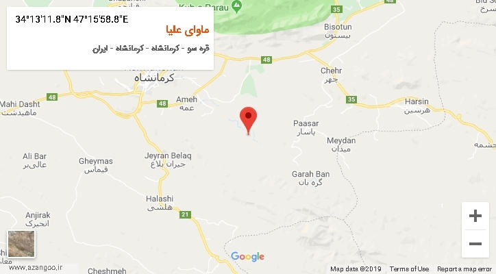 روستای ماوای علیا بر روی نقشه