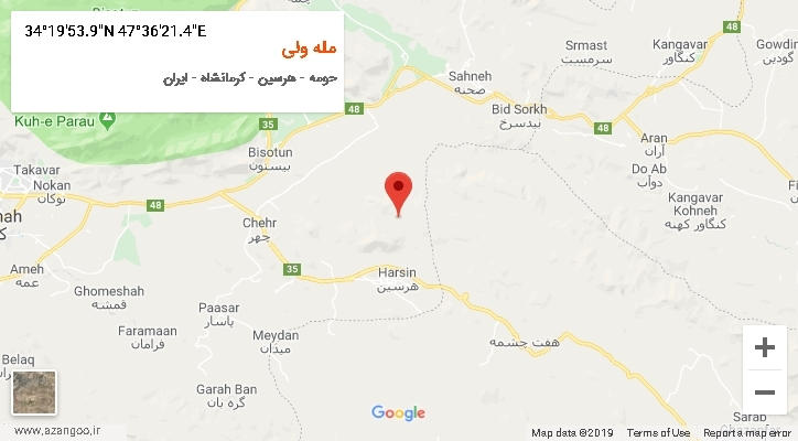 روستای مله ولی بر روی نقشه