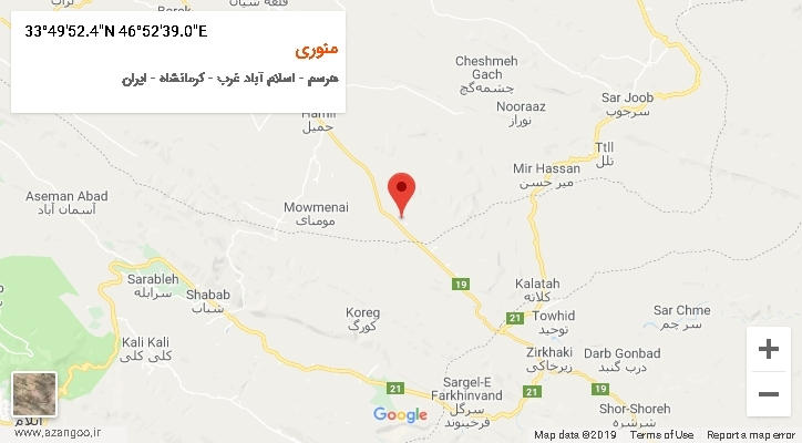 روستای منوری بر روی نقشه