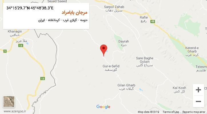 روستای مرجان بابامراد بر روی نقشه