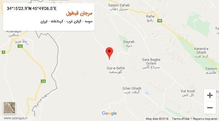 روستای مرجان قیطول بر روی نقشه