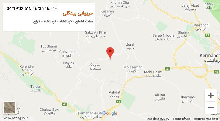 روستای مریوانی بیدگلی بر روی نقشه