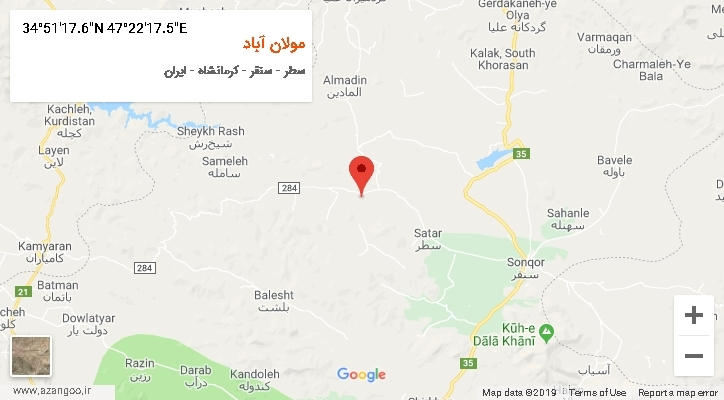 روستای مولان آباد بر روی نقشه