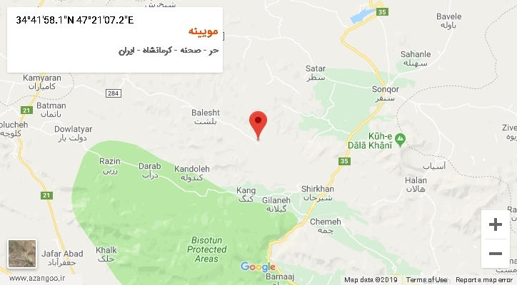 روستای مویینه بر روی نقشه